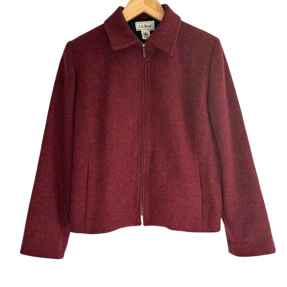 Vintage L.L. Bean Size 8P Lambswool & Wool Collared Cropped Zip Front Jacket - Picture 1 of 6